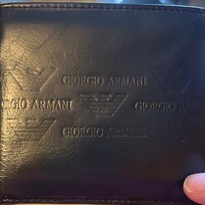 Giorgio Armani Black Embossed Logo Leather Card Holder